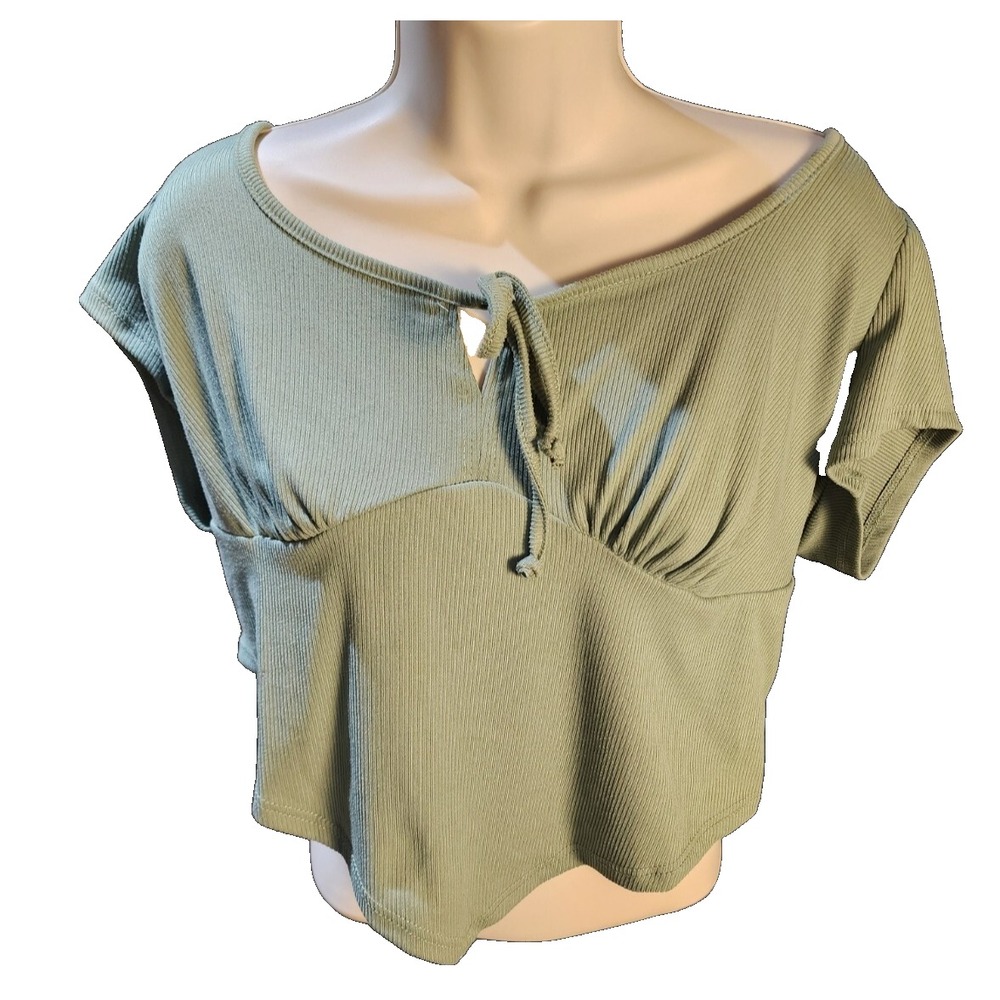 rue21 Blouse Womens 1X Green Cropped Midriff Short Sleeve Plus Size Top NWT